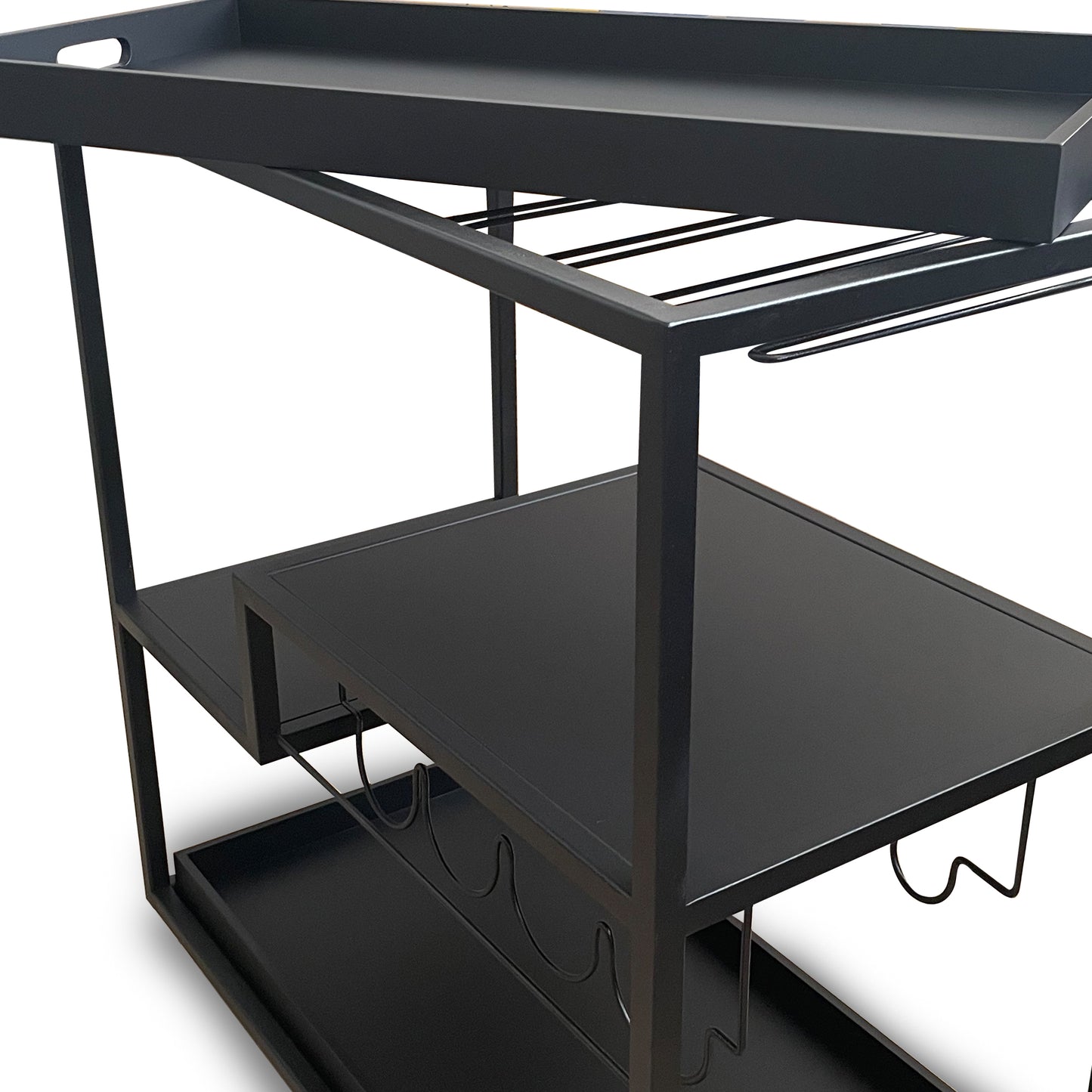 Carrito Harlow negro detalle charola removible funcional bar cart México