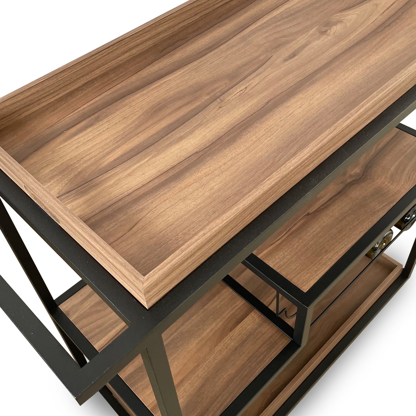 Carrito Harlow nogal detalle zoom estructura tubular calidad premium DI+Mueble