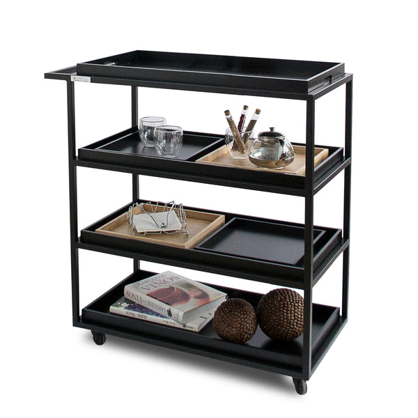 Carrito de Servicio Mel de madera y acero con charolas removibles